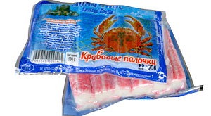 упаковка крабовых палочек с изображением краба