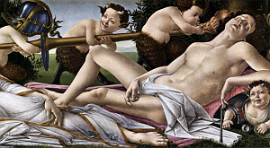 фрагмент картины Ботичелли «Венера и Марс» (дурман сжимает в руках сатир в правом нижнем углу)
