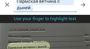 фрагмент приложения Google Translate